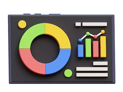 Colorful Data Visualization Decorative Ornament Set With Pie Bar Line Chart Dashboard 3d model