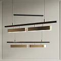 Modern Hanging Chandelier With Black Horizontal Bars And Golden Rectangular Shades 3d model