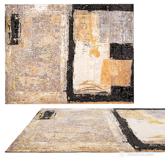 Abstract Modern Square Area Rug With Beige Gray Black Gold Geometric Patterns 3d model 
