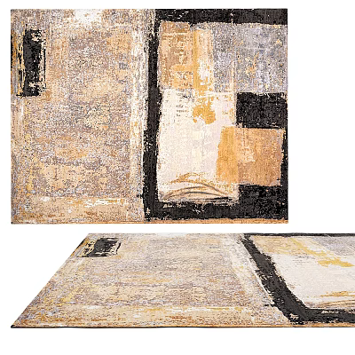 Abstract Modern Square Area Rug With Beige Gray Black Gold Geometric Patterns 3d model