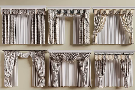 French Curtain Fabric Curtain Floral Curtain Pleated Curtain Gauze Curtain Cloth Curtain 3d model