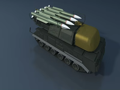 Armored Tank Equipped With Multiple Missiles And Yellow Cover On Tracks 3d model