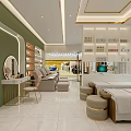 Modern Beauty and Hair Salon Interior Featuring Reception Area Styling Chairs Potted Plants Product Shelves