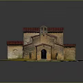 Traditional Brick Building Model With Red Tiled Roofs And Arched Entrance
