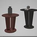 Red And Black Round Side Tables With Unique Base Design And Decorative Items 3d model