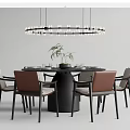 Minotti Round Table Dining Table and Chair Box Dining Table and Chair Chandelier 3d model