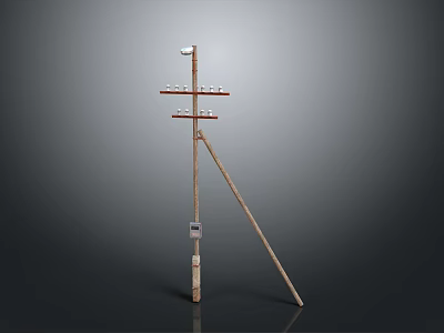 Utility Pole Structure With Crossarm Insulators And Guy Wire Support 3d model