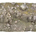 Realistic Stone and Wood Terrain Model with Rocky Surface and Green Vegetation