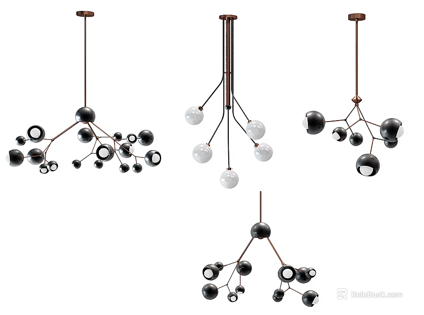 Modern Chandeliers with Spherical Bulbs and Metal Frames in Various Unique Designs 3d model