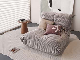 Nordic Fabric Lazy Sofa French Caterpillar Sofa Solid Wood Round-sided Special-shaped Carpet Venetian Blinds 3d model