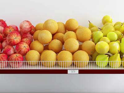 Fresh Red Apples Yellow Pears And Yellow Lemons Neatly Arranged On White Shelf 3d model
