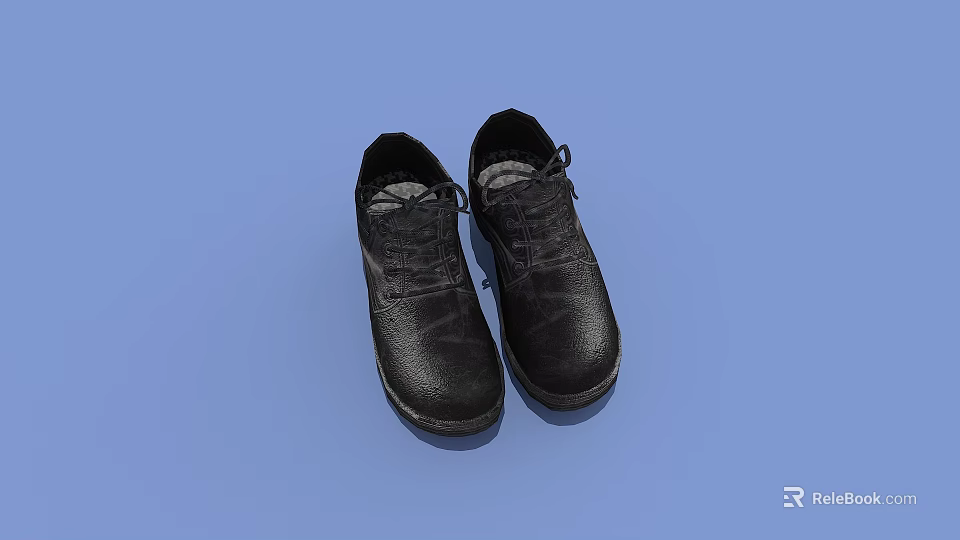 Classic Black Leather Shoes with Lace Up Design on Blue Background 3d model 