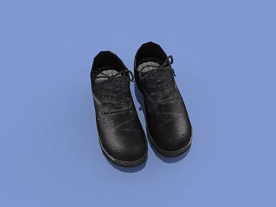 Classic Black Leather Shoes with Lace Up Design on Blue Background 3d model