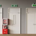 Fire Safety Emergency Exit Doors With Red Fire Extinguisher Cabinet 3d model