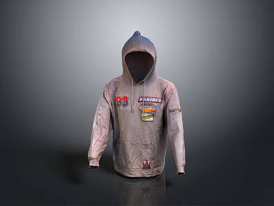 Light Gray Zip Front Hoodie With Chest And Sleeve Patches For Daily Use 3d model