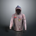 Light Gray Zip Front Hoodie With Chest And Sleeve Patches For Daily Use
