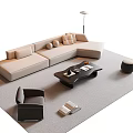 Modern Beige L Shaped Sofa and Black Coffee Table Set with Accent Chair Floor Lamp