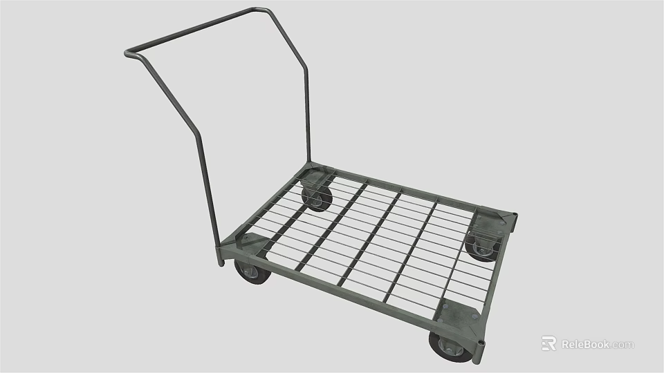 Heavy Duty Metal Hand Cart With Grid Surface And Four Rolling Wheels 3d model 