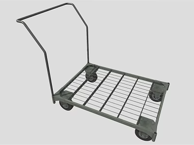 Heavy Duty Metal Hand Cart With Grid Surface And Four Rolling Wheels 3d model