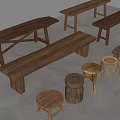 Chinese Style Stool Bench Round Stool Square Stool Stakes 3d model