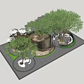 Road Facilities Design With Circular Structure Trees And Umbrella Shelters 3d model