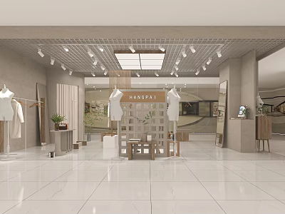 Modern Stylish Clothing Store Interior With Display Racks Mannequins And Warm Lighting 3d model