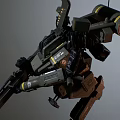 Futuristic Military Mecha Warrior With Green Armor And Heavy Mechanical Weapon
