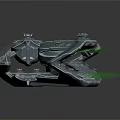 Futuristic Silver Spacecraft With Symmetric Design And Green Accents For Cosmic Exploration