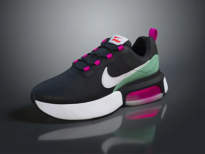 Nike Black Sports Shoes With Pink Laces White Sole Green Accents And Modern Design 3d model