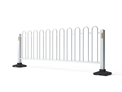 Municipal Road Guardrail With White Curved Rails Black Base And Reflective Strips 3d model