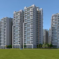 Modern Residential Buildings Complex With Central Garden And Lush Green Surroundings