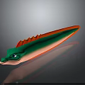 Colorful Green And Red Toy Fish With Orange Fins And Blue Eyes
