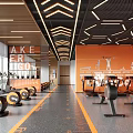 Modern Gym Workout Space With Fitness Equipment And Orange Interior Design