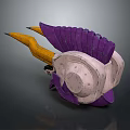 Futuristic Game Movie Character With Purple Fan Shaped Design Yellow Accents And White Mechanical Structure