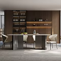 Modern Dining Table Set with Marble Top Metal Legs and Light Curved Back Chairs
