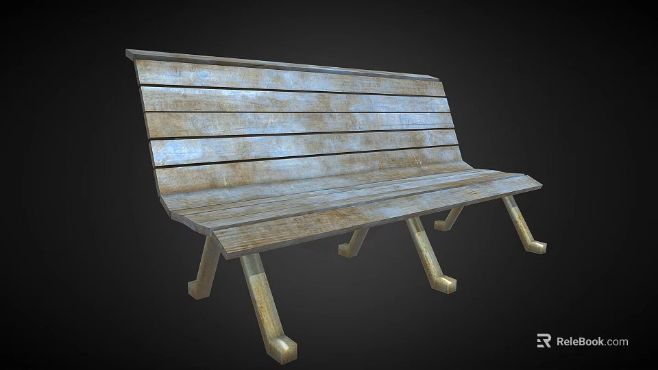 Classic Wooden Outdoor Bench Featuring Weathered Slatted Design And Sturdy Legs 3d model 
