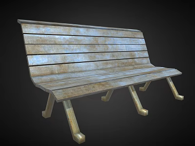 Classic Wooden Outdoor Bench Featuring Weathered Slatted Design And Sturdy Legs 3d model