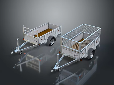 Two Heavy Duty Utility Trailers with Metal Frame Mesh Sides and Wooden Floor 3d model