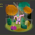 Cartoon Scene With Colorful Character Green Orange Trees Small Plants Pink Stone And Yellow Ground