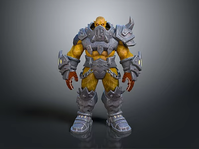 Game Movie Warrior Character With Muscular Build Yellow Skin Metallic Spiked Silver Armor 3d model