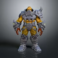 Game Movie Warrior Character With Muscular Build Yellow Skin Metallic Spiked Silver Armor