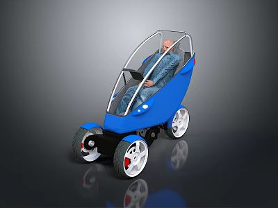 Blue Small Concept Car With Transparent Canopy Single Seat And White Wheels 3d model