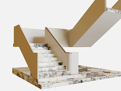 Modern Sleek Stairs Design With White Handrail Marble Steps And Flooring 3d model