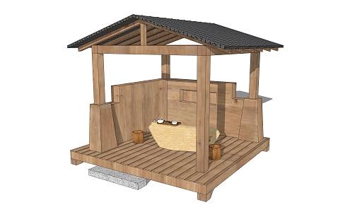 Japanese-style pavilion root carving tea table tea stand 3d model