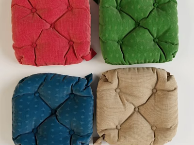 Tufted Square Fabric Pillows in Red Green Blue and Beige Hues 3d model