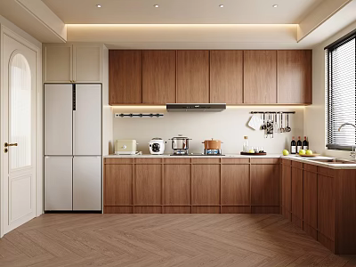 Modern Kitchen Interior Design With Wooden Cabinets Island Counter And Appliances 3d model
