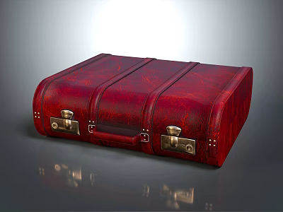 Vintage Red Leather Suitcase With Metal Clasps And Classic Handle Design 3d model