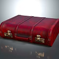 Vintage Red Leather Suitcase With Metal Clasps And Classic Handle Design