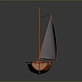 Traditional Orange Sailing Boat with Wooden Mast and White Sail for Water Transport
