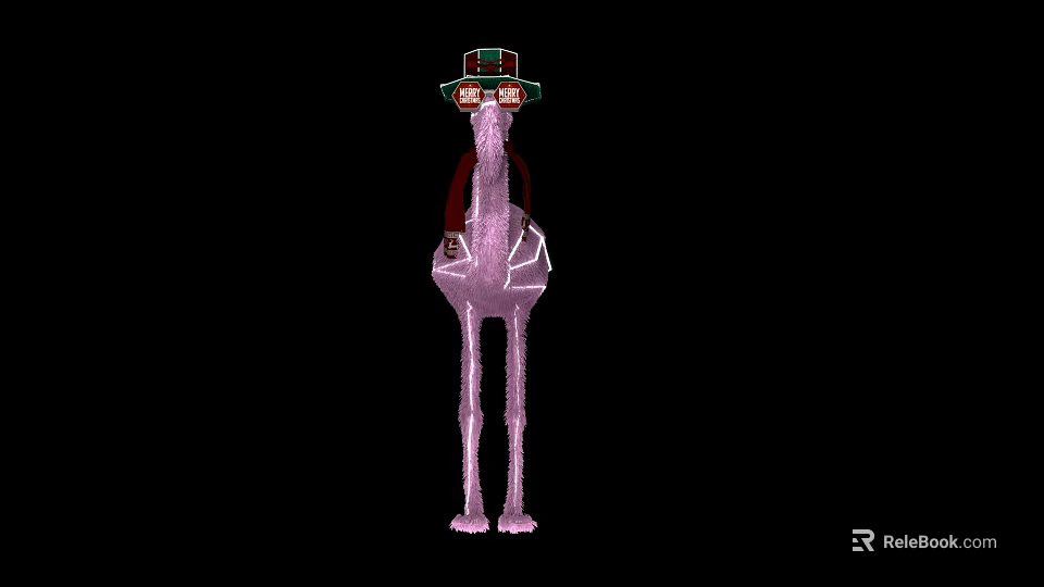 Cartoon Anthropomorphic Purple Character With Green Red Hat Glasses And Long Slender Legs 3d model